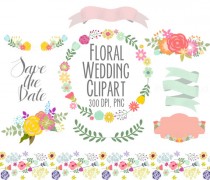 wedding photo - Spring Flowers Wedding Floral clipart, Digital Wreath, Floral Frames, Flowers, scrapbooking, wedding invitations, Ribbons, Banners