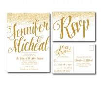 wedding photo - Gold Wedding Invitation - Gold Sparkles - Printable Wedding Invitation - Rsvp Postcard - Wedding Rsvp - RSVP Card - Printable File