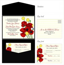 wedding photo - Red Poppie & Yellow Billy Button Wedding Invitations Pocketfolder Style