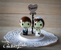 wedding photo - Customise Wedding Cake Topper with Heart Message - zombie. monster, creature, halloween