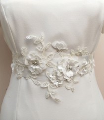 wedding photo - Bridal Ivory Sash Belt Beaded Flower 3D Applique  Wedding Sashes