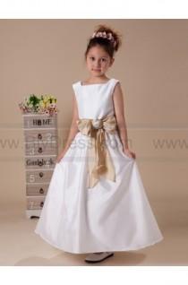 wedding photo -  Square Neckline Bowknot Sash Taffeta White Flower Girl Dresses