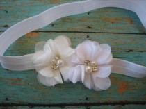 wedding photo - White headband, wedding headband, Baptism headband, flower girl headband, Baby headband, Girls headband, wedding