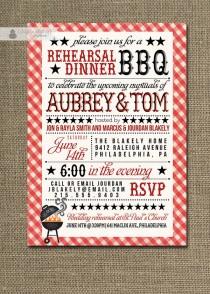 wedding photo - BBQ Rehearsal Dinner Invitation Country Rustic Red Gingham Bridal Baby Shower FREE priority SHIPPING or DiY Printable - Aubrey