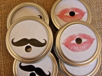 wedding photo - Mustache and Lips - Party Mason Jar Lids - 6 Lids Only