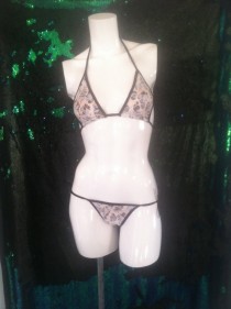 wedding photo - exotic dancwear ,stripper outfit ,scrunch butt lingerie ,white lace over leopard  extra cheeky boy short set