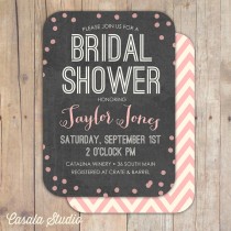 wedding photo - Whimsical Dots and Chevron Chalkboard Bridal Shower Invitation Baby Shower Invite Printable or Professionally Printed Cards