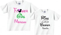 wedding photo - Flower Girl and Ring Bearer Shirts with Flowers and Ring Motif Tees