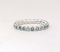 wedding photo - Blue Aquamarine Gemstone Eternity Stacking Ring Recycled Sterling Silver - March Birthstone - Handmade Engagement  - Children Birthstone