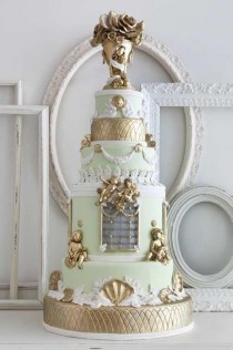 wedding photo -  White & Gold Wedding Cakes