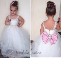 wedding photo - Flower Girl Dress - Lace Dress - Big Bow Dress - CAPRI DRESS w/Crystal Straps - Wedding Dress by Isabella Couture