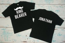 wedding photo - Ring Bearer T-Shirt with name and mustache. Ring Bearer shirt. Wedding Usher t-shirt for boy in wedding party. Ring Security
