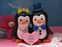 wedding photo - Happy Handmade Personalized Penguin Wedding Cake Topper