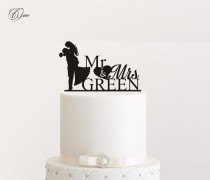 wedding photo - Custom name wedding cake topper by Oxee, metallic gold and silver personalized cake toppers