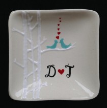 wedding photo - Wedding gift - Personalized Hand Painted Ceramic Ring Dish, ring holder- Engagement, Wedding, Anniversary gift