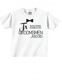 wedding photo - Junior Groomsmen Shirts with Dates and Bowtie for Wedding Party Tees