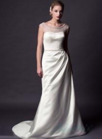 wedding photo - JW15155 Plain simple sheer top satin wedding dress