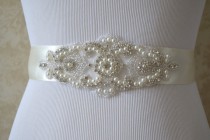 wedding photo - Wedding Belt, Bridal Belt, Sash Belt, Ivory Crystal Rhinestone Belt