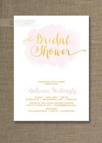 wedding photo - Pink & Gold Bridal Shower Invitation Watercolor Gold Metallic Shiny Glitter Script Modern FREE PRIORITY SHIPPING or DiY Printable - Audrina
