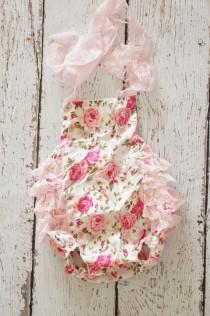 wedding photo - Pink floral lace romper - vintage lace dress - bridesmaid dress - flower girl dress
