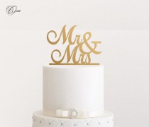 wedding photo - Mr and Mrs wedding cake topper by Oxee, metallic gold and silver personalized cake toppers
