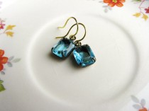 wedding photo - Blue Glass Earrings Vintage Inspired Earrings Estate Style Rhinestone Earrings Bridal Jewelry Wedding Jewelry Glass Gem Earrings Glass Jewel