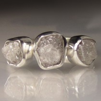 wedding photo - Three Stone Raw Diamond Engagement Ring - Recycled Palladium Sterling - 3.0CTS