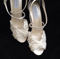 wedding photo - Reserved Listing for Corey - Custom MICKEY - Alencon Lace 3 inch Wedge Heel Wedding Shoes