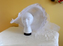 wedding photo - Vintage white sheer & lace wedding hat with attached veil