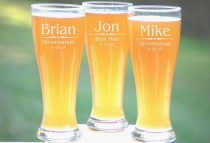 wedding photo - Personalized Groomsmen Gifts, 2 Pilsner Pint Glasses Beer Mugs, Custom Etched Glasses, Rustic Wedding Party Favors