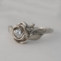 wedding photo - Rose Engagement Ring No.3 - Platinum and Diamond engagement ring, engagement ring, Platinum leaf ring, flower ring, art nouveau, vintage