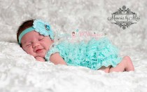wedding photo - baby lace romper, 2pcs Light Aqua Lace Petti Romper set, newborn romper, Aqua romper, baby girls set, Baby outfit, Birthday outfit, newborn