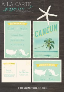 wedding photo - Cancun Mexico Beach Destination Wedding Invitation and RSVP Cards Design fee