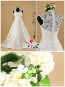 wedding photo - A Line High Neck Wedding Dress with Sweetheart Neckline and Transparent Lace Back Style WD084