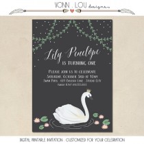 wedding photo - swan invitation - swan party theme - birthday - baby shower - wedding - hand illustrated - simple - DIY - custom invite - printable