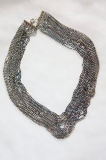 wedding photo - Vintage Torsade Necklace Wide Multi Strand Silver Ball  1950s Jewelry