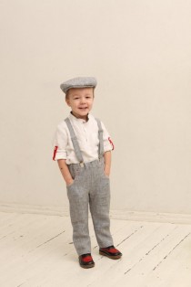wedding photo - Boys linen pants and suspenders Wedding party set Family photo prop outfits ideas Boys linen suspenders Beach wedding
