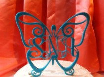 wedding photo - Monogram Lettered Custom Butterfly Wedding Cake Topper