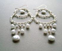 wedding photo - White Gemstone Chandelier Earrings, Silverite Earrings, Mystic Corundum, Silverite Chandelier Earrings, Wedding Jewelry