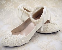wedding photo - Wedding Shoes, Flat Lace Shoes, Lace Bridal Shoes, Beaded Wedding Shoes, Bridesmaid Shoes, Floral Lace Bridal Shoes, Pearl Lace Shoes