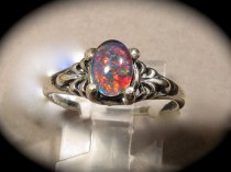 wedding photo - Feminine Opal Engagement / Cocktail Ring. Petite delicate opal ring. Natural Australian Opal.14K or 10K Solid Gold /S.S. Opal Triplet