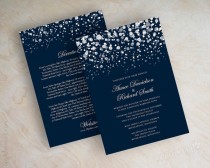 wedding photo - Polka dot wedding invitation, modern, snow, snowfall, snowy, starry night, twinkling lights, glitter wedding invitation, navy blue, Glitter