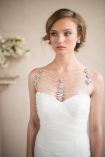 wedding photo - Shoulder Necklace- Bridal Body Jewelry Silver Crystal Rhinestone Brooch Chain Swag Back Necklace Wedding Statement, Camilla Christine FREIDA