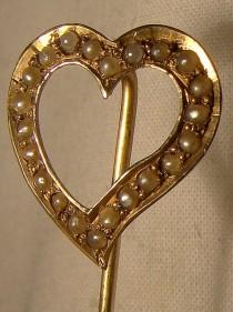 wedding photo - Antique 14K Heart Stickpin with Seed Pearls c1890