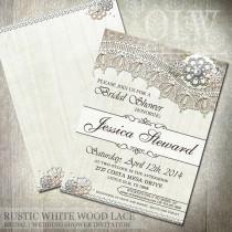 wedding photo - Rustic White Wood LaceBridal Shower Invitations - Digital File Printable - DIY Wedding Shower Invitations 