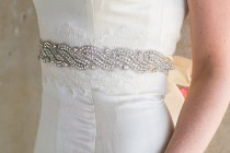 wedding photo - SAMPLE SALE Rhinestone Wave Bridal Sash, Crystal Wedding Belt, Sparkly Crystal Sash - Celia - SA604