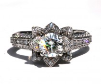 wedding photo - MILGRAIN - Gorgeous UNIQUE Flower Lotus Rose Diamond Engagement Ring Semi mount SETTING only - fL04