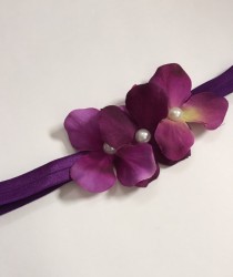 wedding photo - Plum purple hydrangea flower girl headband, girls flower headband, plum wedding, girls plum headband