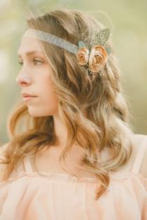 wedding photo - The Esther Floral Crown Adornment created with ivory lace, beige ranunculus and babys breath