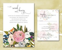 wedding photo - Wedding Invitations - Printable DIY Wedding Invitations - Wedding Invites - Watercolor Blooms Wedding Invitations